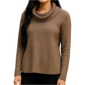 Tahari Wool Blend Cowl Neck Sweater Taupe Shaker Stitch Knit Long Sleeves M